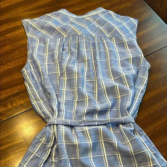 LOFT Light Blue Checkered Sleeveless Dress - Picture 7 of 7